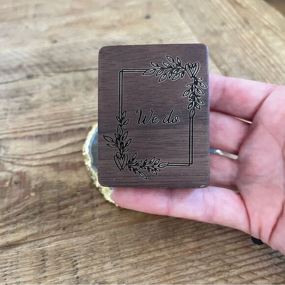 “We Do” Engraved 3 Slot Wooden Ring Box - NWT - Picture 4 of 6